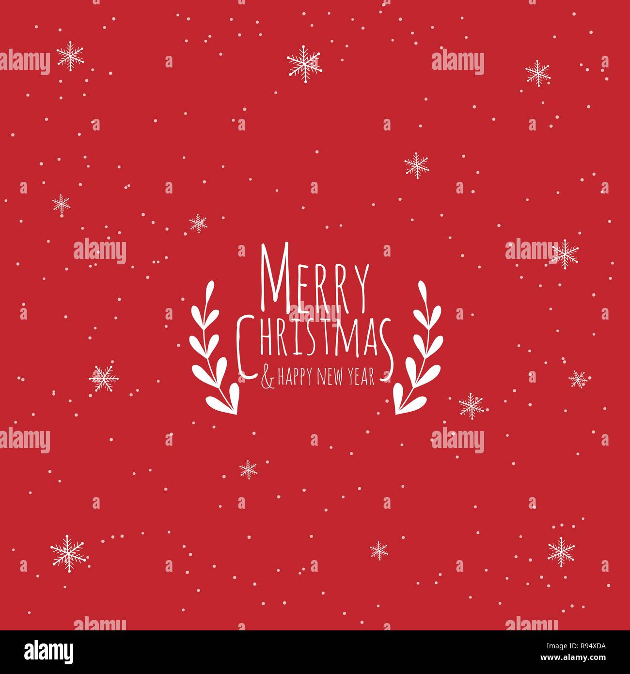 Frohe Weihnachten und ein glückliches Neues Jahr. einfache Text frohe Weihnachten und ein glückliches Neues Jahr von Handschrift Dekorieren mit Blumen und Schneeflocke auf rotem Hintergrund f Stock Vektor