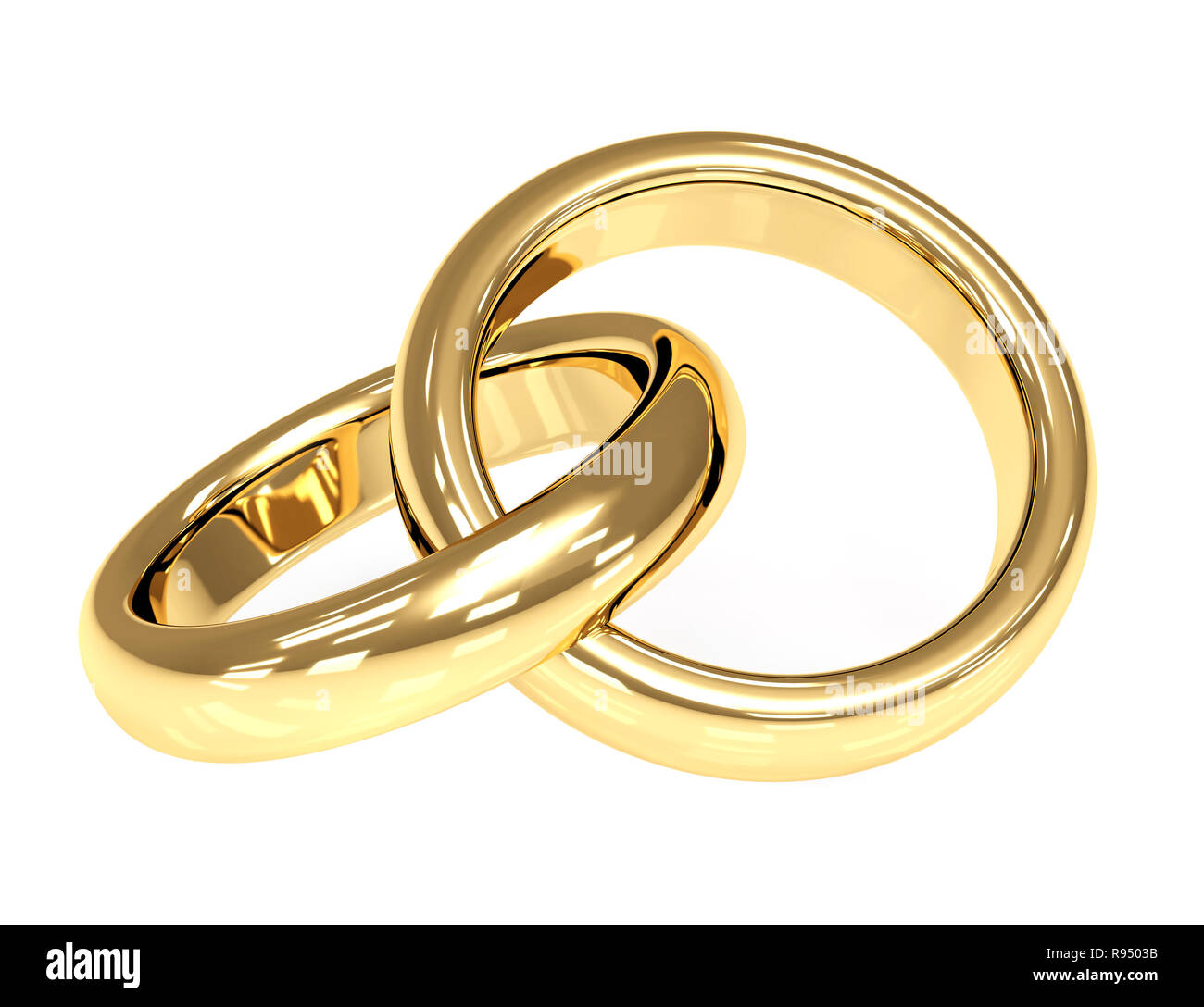 Zwei 3d gold Hochzeit Ringe. Objekte über Weiß Stockfotografie - Alamy