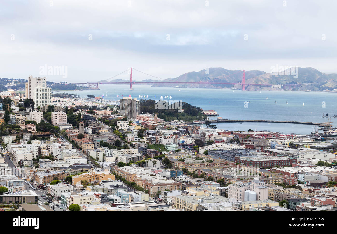 Luftaufnahme von San Francisco Coit Tower Stockfoto