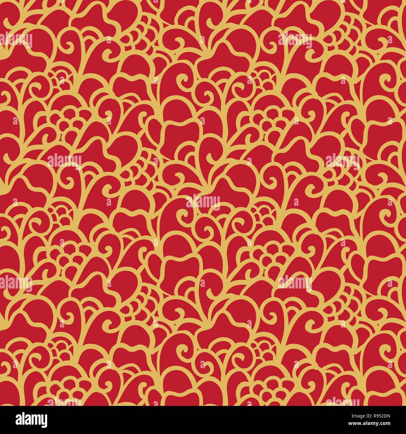 Orientalische nahtlose Muster von blühenden Blumen gelb auf rot dekorativer Hintergrund oder origami Papier Hintergrund Hanami Frühlingsfest Vektor Stock Vektor