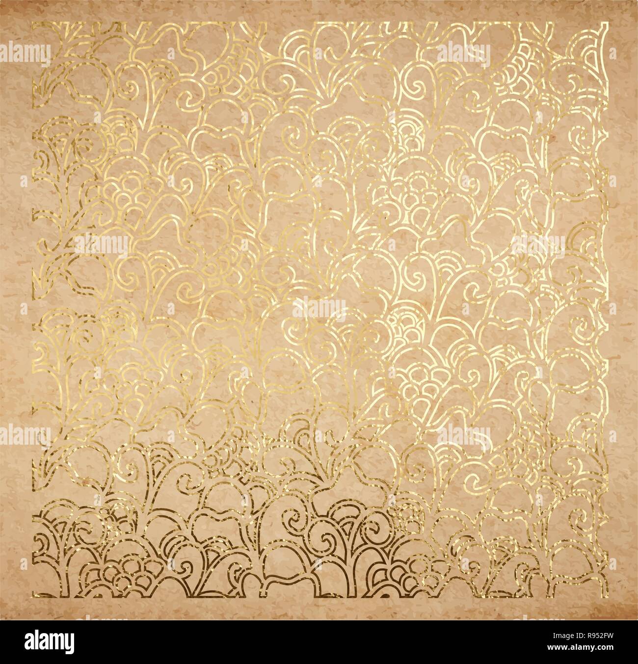 Orientalische alte Muster der blühenden Blumen in echten goldenen Farbe und metallische Folie dekorativen Hintergrund oder origami Papier vintage alte Textur mit Gold Stock Vektor