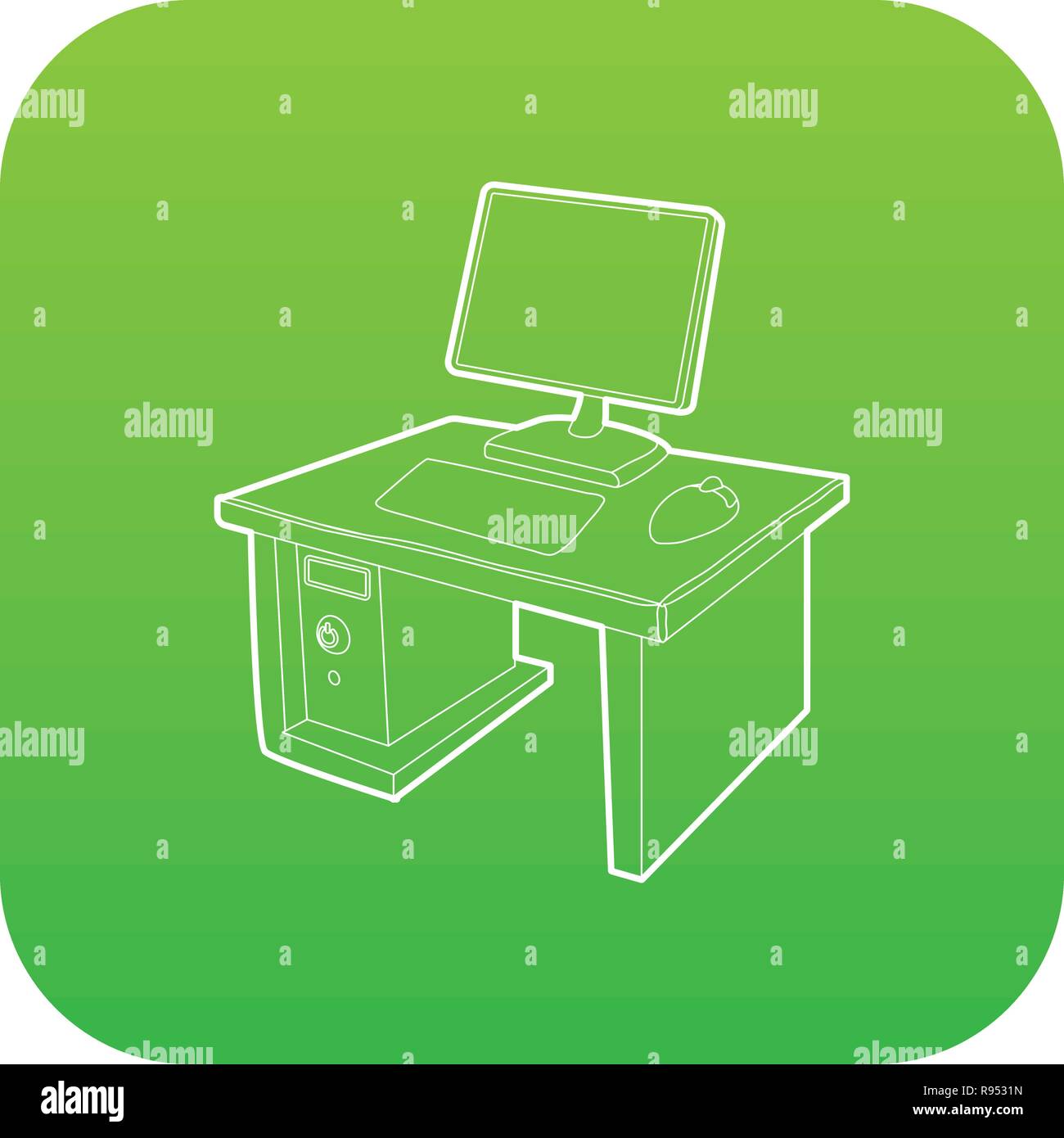 Desktop mit Computer Symbol grün Vektor auf weißem Hintergrund Stock Vektor