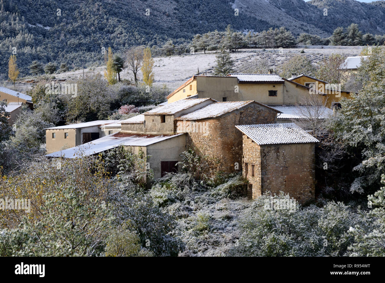 Winter Landschaft & Weiler Sionne auf dem Col Des Lecques Mountain Pass in der Nähe von Castellane, Regionalparks Verdon, Provence, Frankreich Stockfoto Winter Landschaft & Weiler Sionne auf dem Col Des Lecques Mountain Pass in der Nähe von Castellane, Regionalparks Verdon, Provence, Frankreich Stockfoto