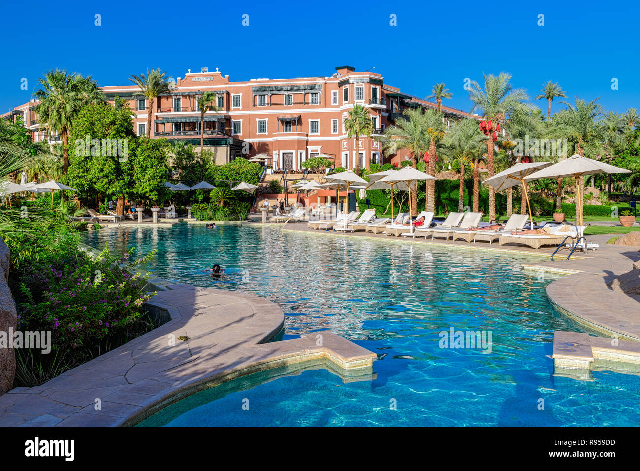 Old Cataract Hotel, befindet sich in einem historischen britischen Kolonialzeit 5-Sterne Luxus Resort Hotel befindet sich am Ufer des Flusses Nil in Assuan, Ägypten Stockfoto