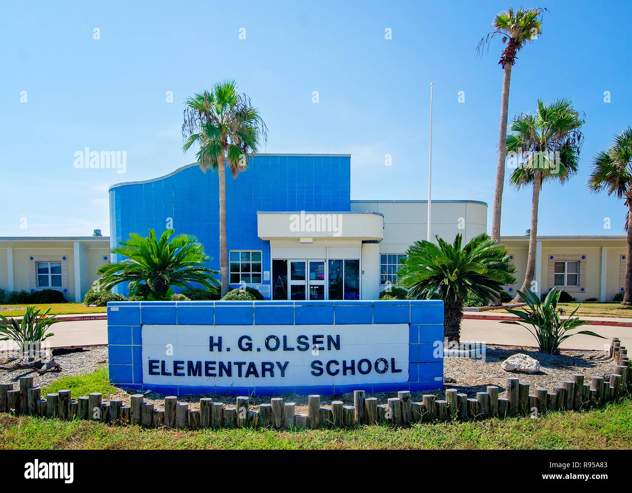 H.G. Olsen Volksschule wird dargestellt, 12.08.24, 2018 in Port Aransas, Texas. Die Schule washeavily durch den Hurrikan Harvey beschädigt. Stockfoto