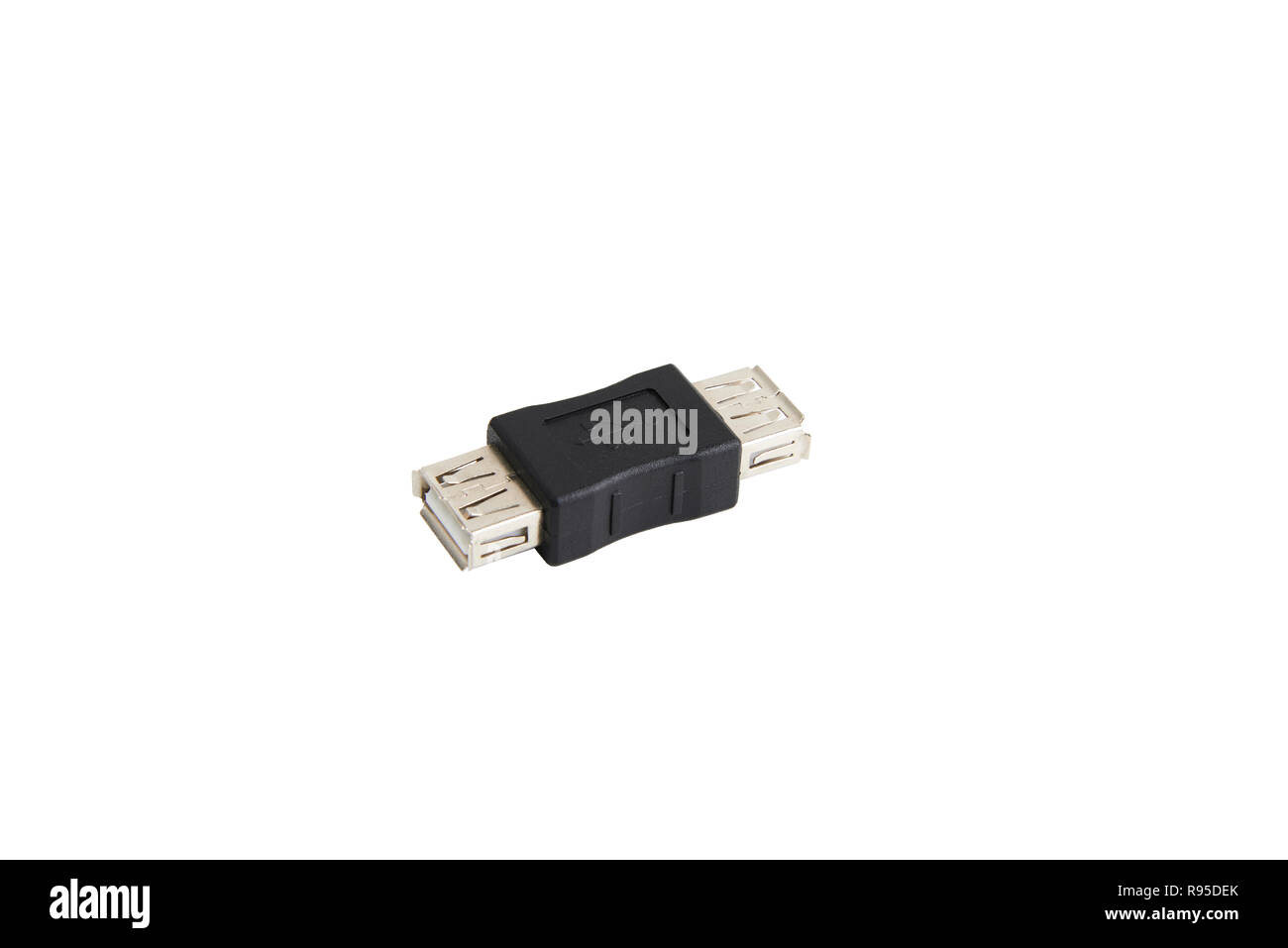 USB-Buchse zu Buchse Adapter bridge Ausfahranschluß Geschlecht Stecker, isoliert auf weißem Stockfoto