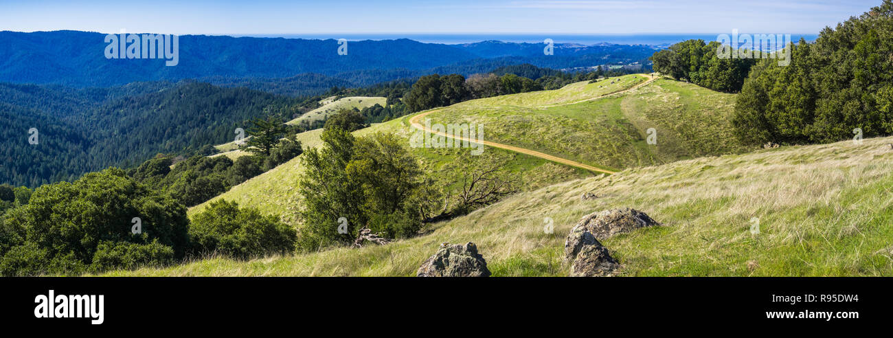 Panorama der grünen grünen Hügeln in Santa Cruz Mountains, San Francisco Bay Area, Kalifornien Stockfoto