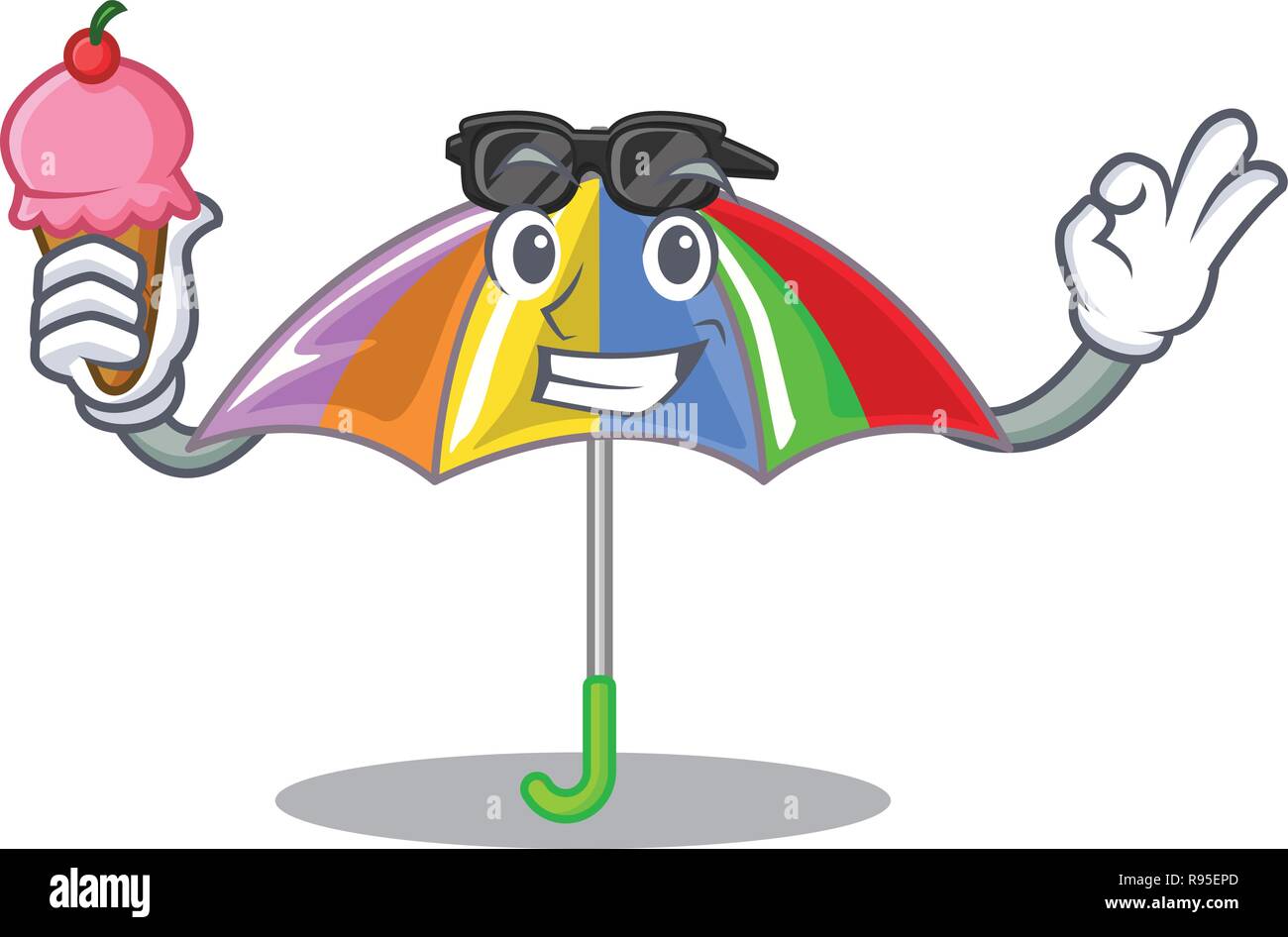 Mit Eis Regenbogen Regenschirm auf einem Maskottchen isoliert Stock Vektor
