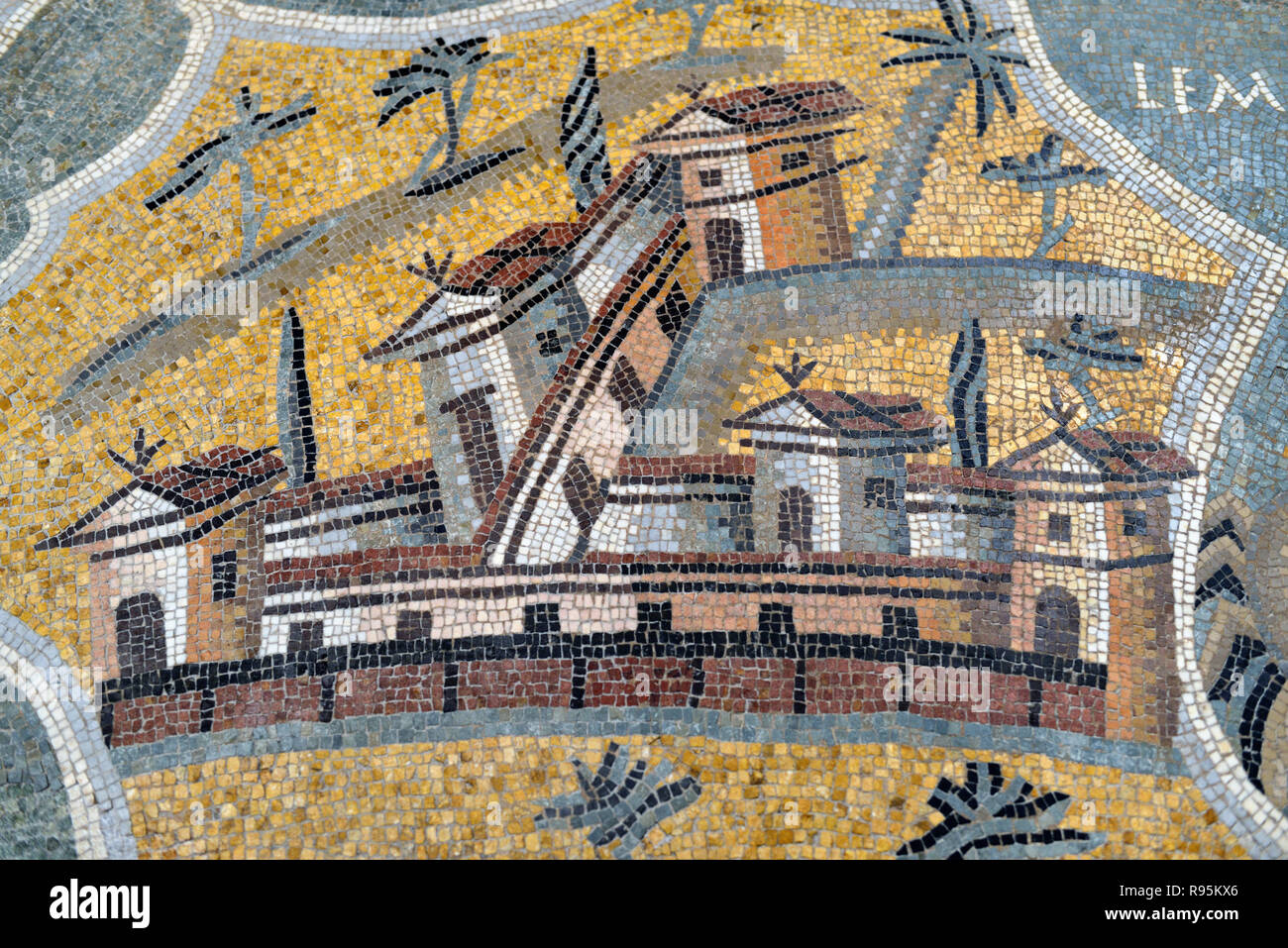 Römisches Fußbodenmosaik (c3 rd-c 4.) von Limnos Insel der Ägäis Griechenland von der antiken römischen Stadt Ammaedara Haidra Tunesien Stockfoto