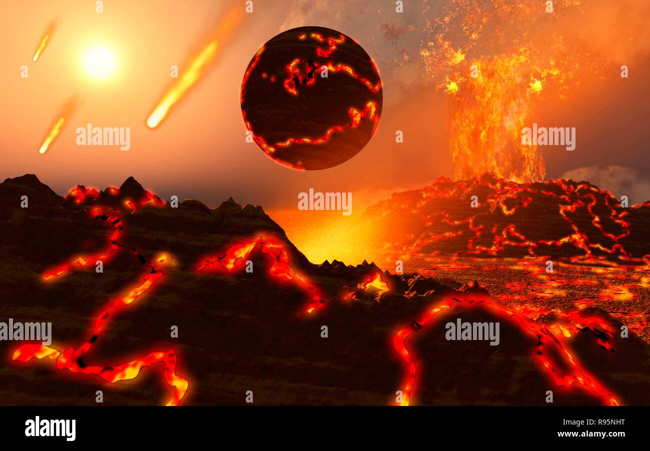 Die Erschaffung der Erde und des Mondes. Stockfoto