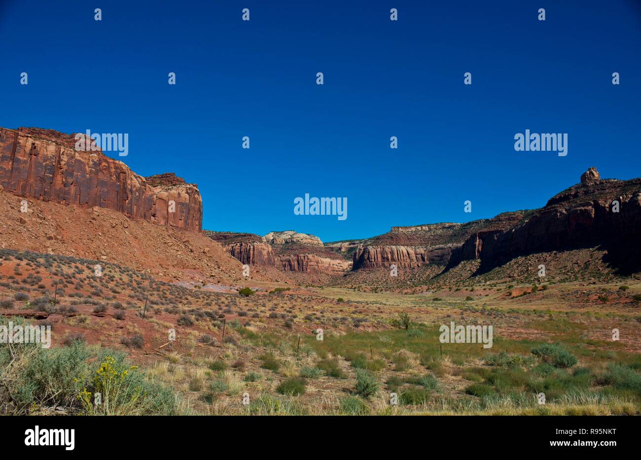 Utah, Canyon lands National Park. Nadeln, Blick entlang der Autobahn 211 Stockfoto