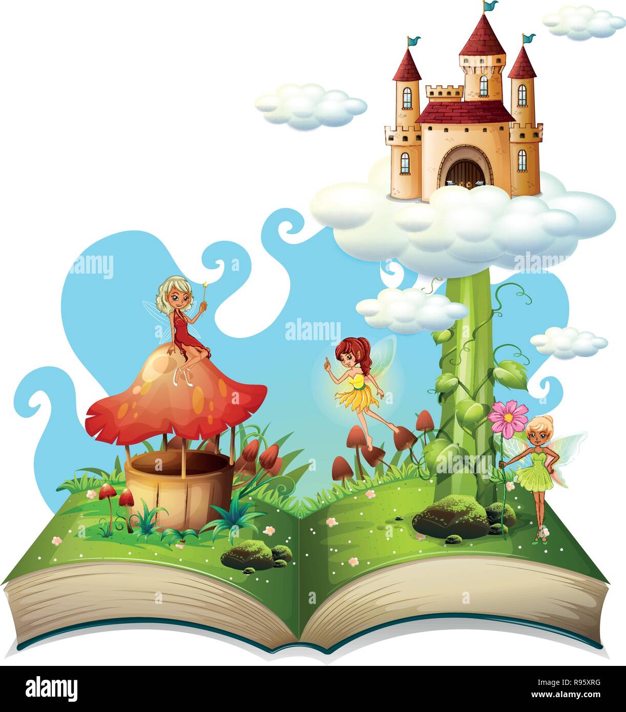 Buch Märchen Thema Abbildung öffnen Stock Vektor