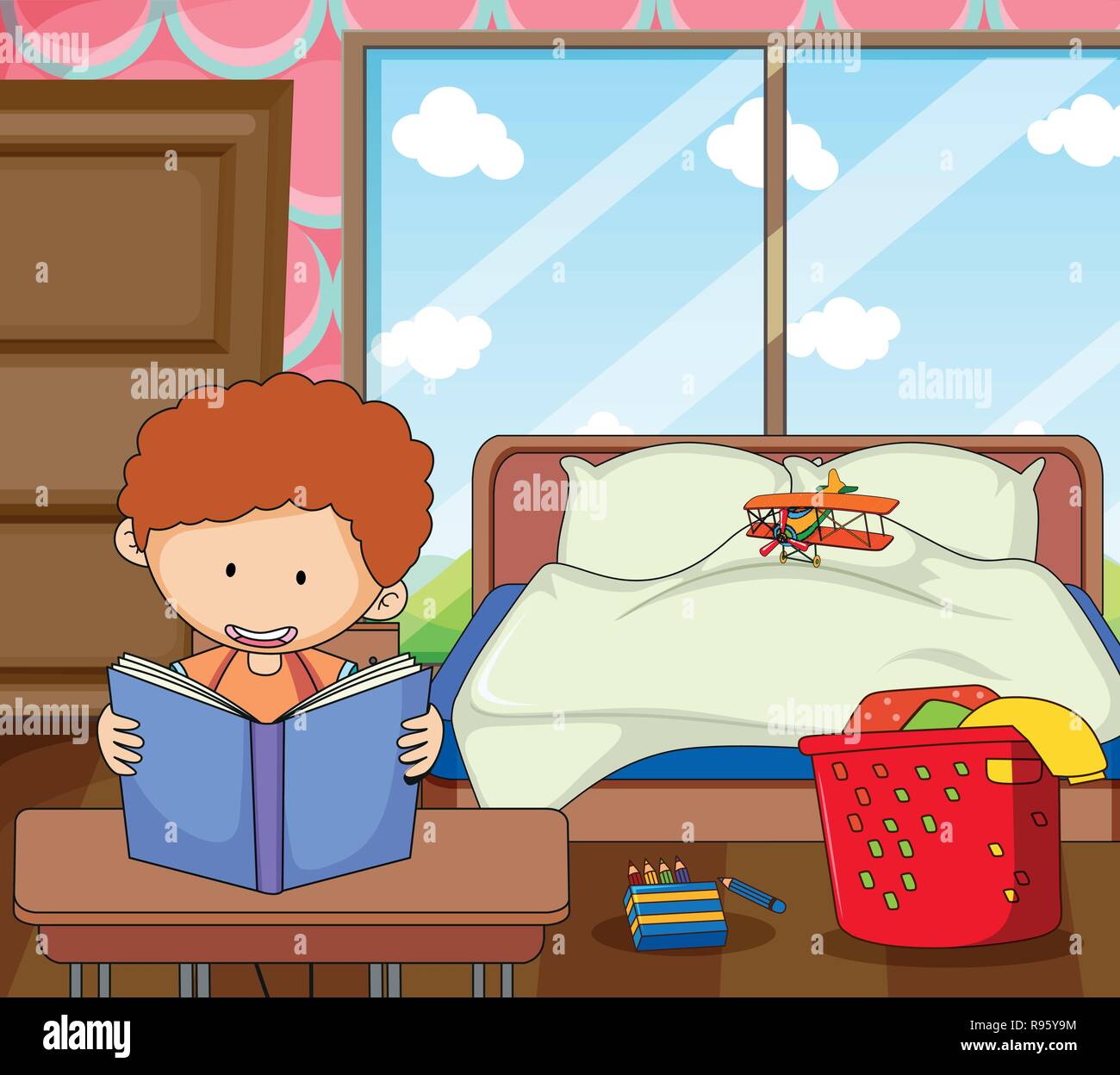 Hand Drawn Cartoon Bedroom Background Stockfotos Hand