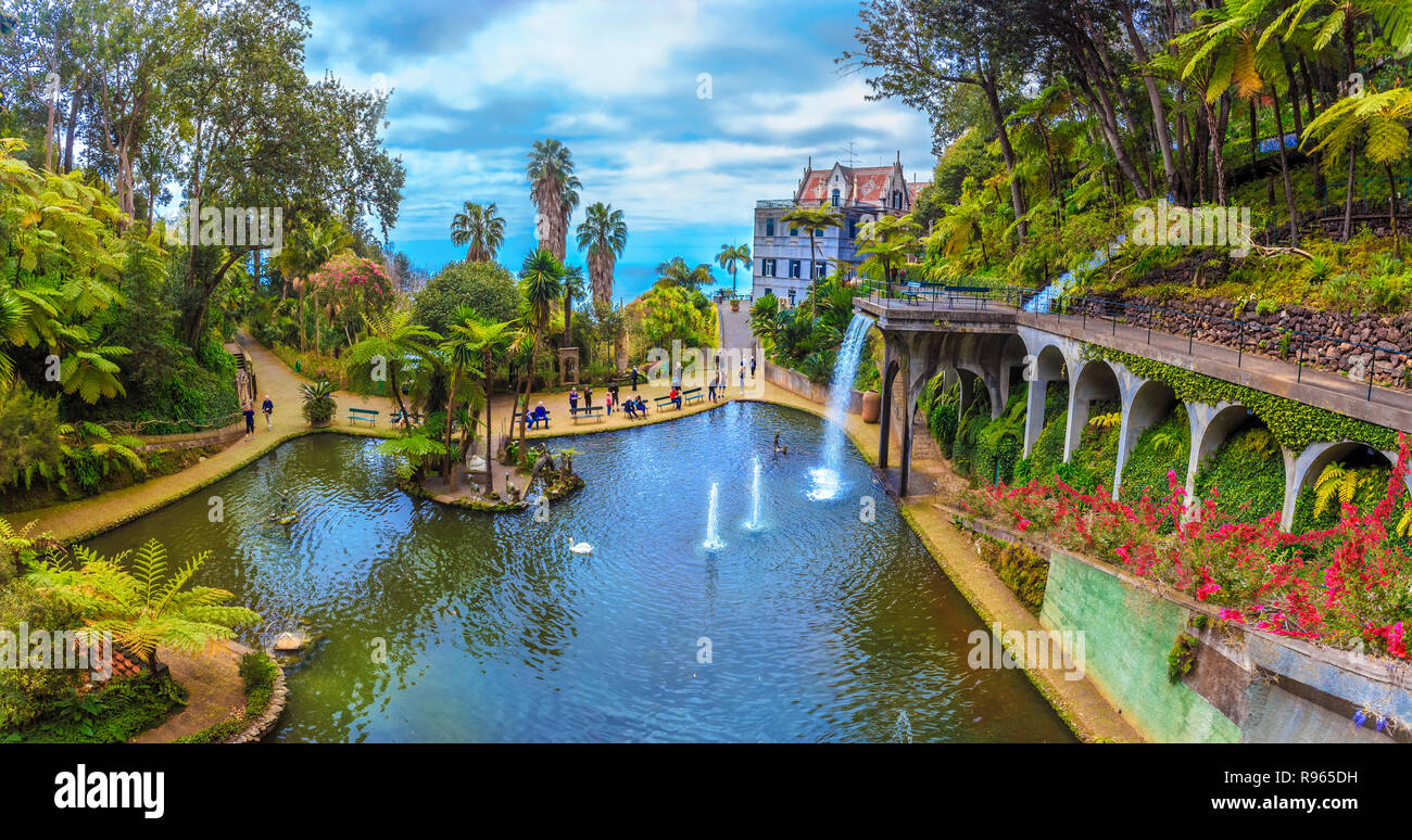 Schöne Panorama im tropischen Garten der Insel Madeira in Portugal Stockfoto