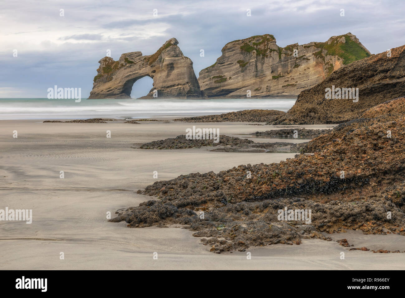Wharariki Beach, Cape Farewell, Puponga, Südinsel, Neuseeland Stockfoto