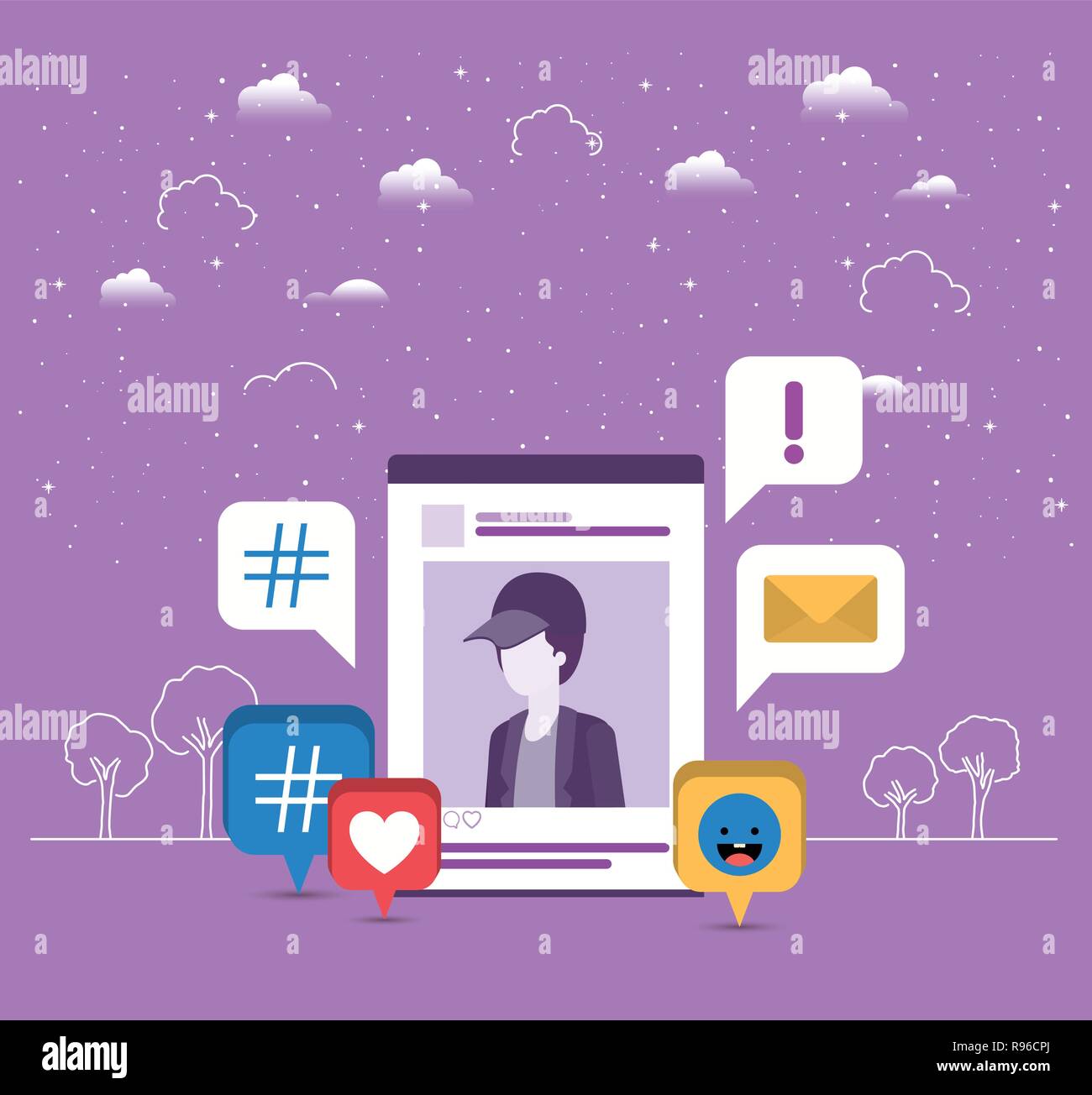 Bild des Menschen in der ACOUNT mit Trend Icons einstellen Stock Vektor