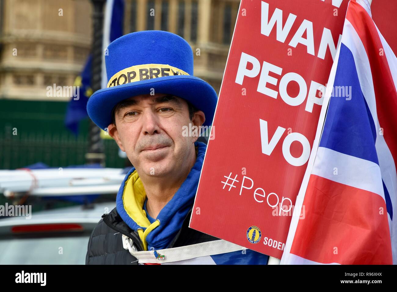 London, Großbritannien. Dezember 2018 20. Steve Bray, Anti Brexit SODEM Demonstrationen weiterhin als Parlament geht in die Weihnachtsferien. Houses of Parliament, Westminster, London.UK Credit: michael Melia/Alamy leben Nachrichten Stockfoto