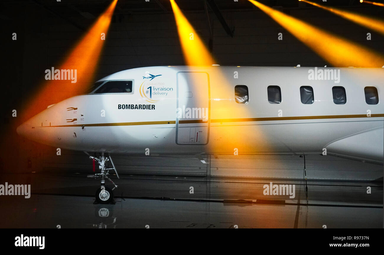 Montreal, Kanada, 20. Dezember 2018. Der Flugzeughersteller Bombardier offiziell ihre globalen 7500 Business Jet. Credit: Mario Beauregard/Alamy leben Nachrichten Stockfoto