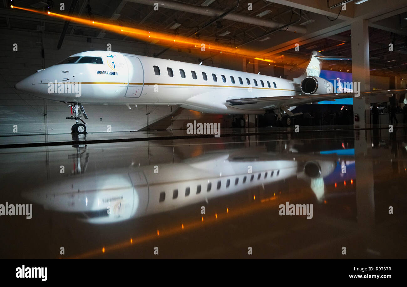 Montreal, Kanada, 20. Dezember 2018. Der Flugzeughersteller Bombardier offiziell ihre globalen 7500 Business Jet. Credit: Mario Beauregard/Alamy leben Nachrichten Stockfoto