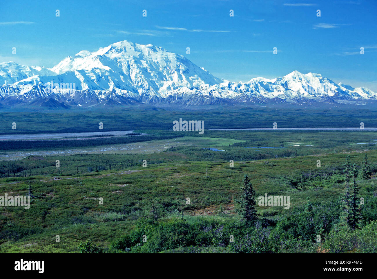 Mt McKinley gesehen in der Nähe von Wonder Lake an einem klaren Tag Stockfoto
