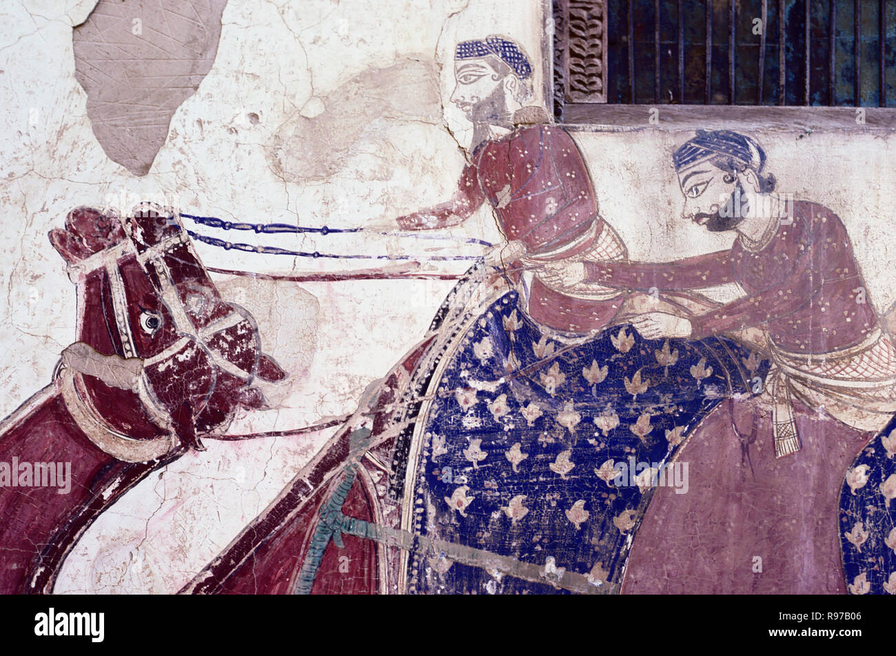 Kamel Fresko an der Wand eines Haveli in Fatehpur Shekhawati, Rajasthan, Indien. Stockfoto