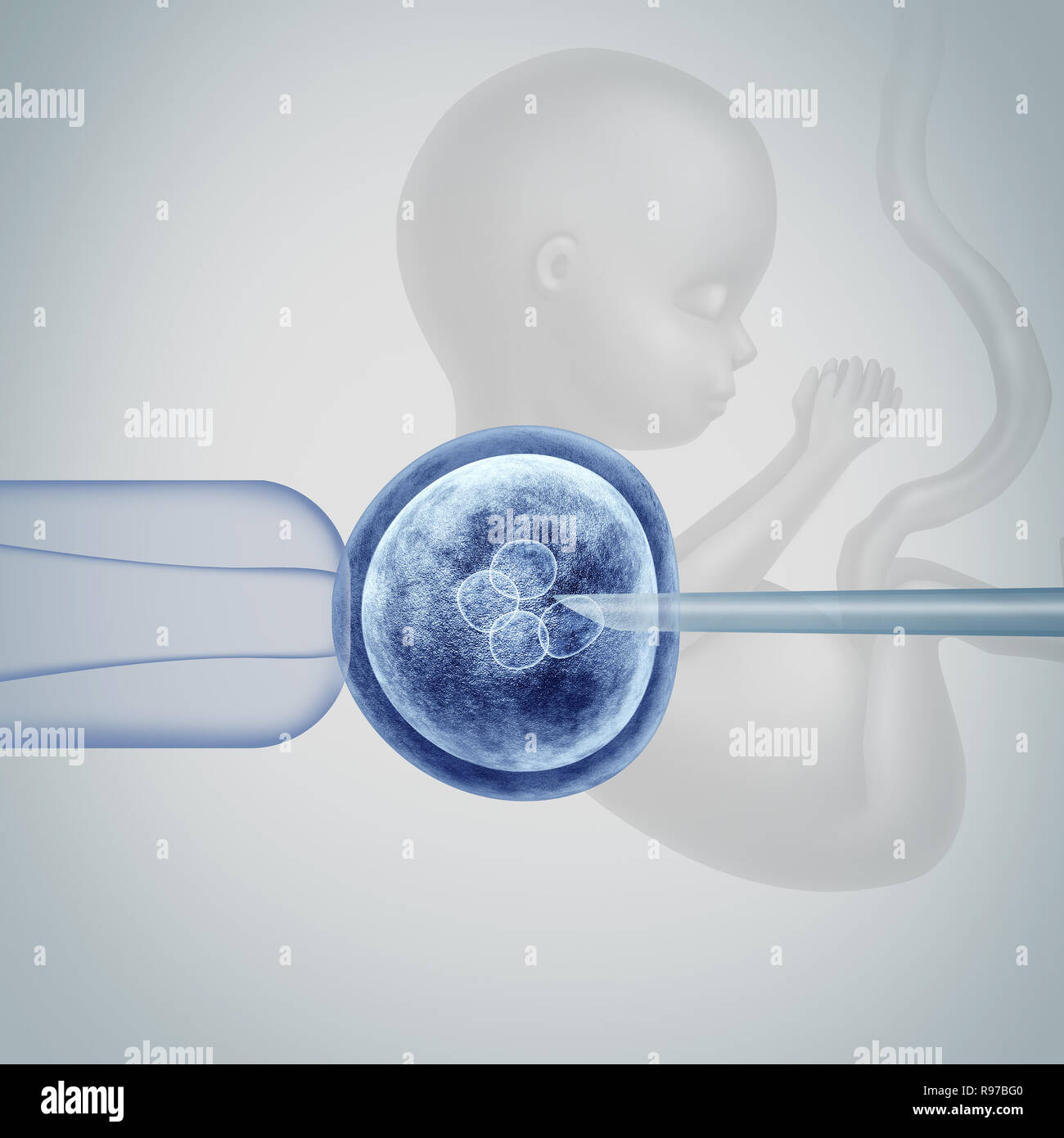 Gen bearbeiten Wissenschaft In-vitro-genetischen CRISPR Genom engineering Medizinische Biotechnologie Gesundheitswesen Konzept mit einer befruchteten menschlichen Eizelle Embryo. Stockfoto