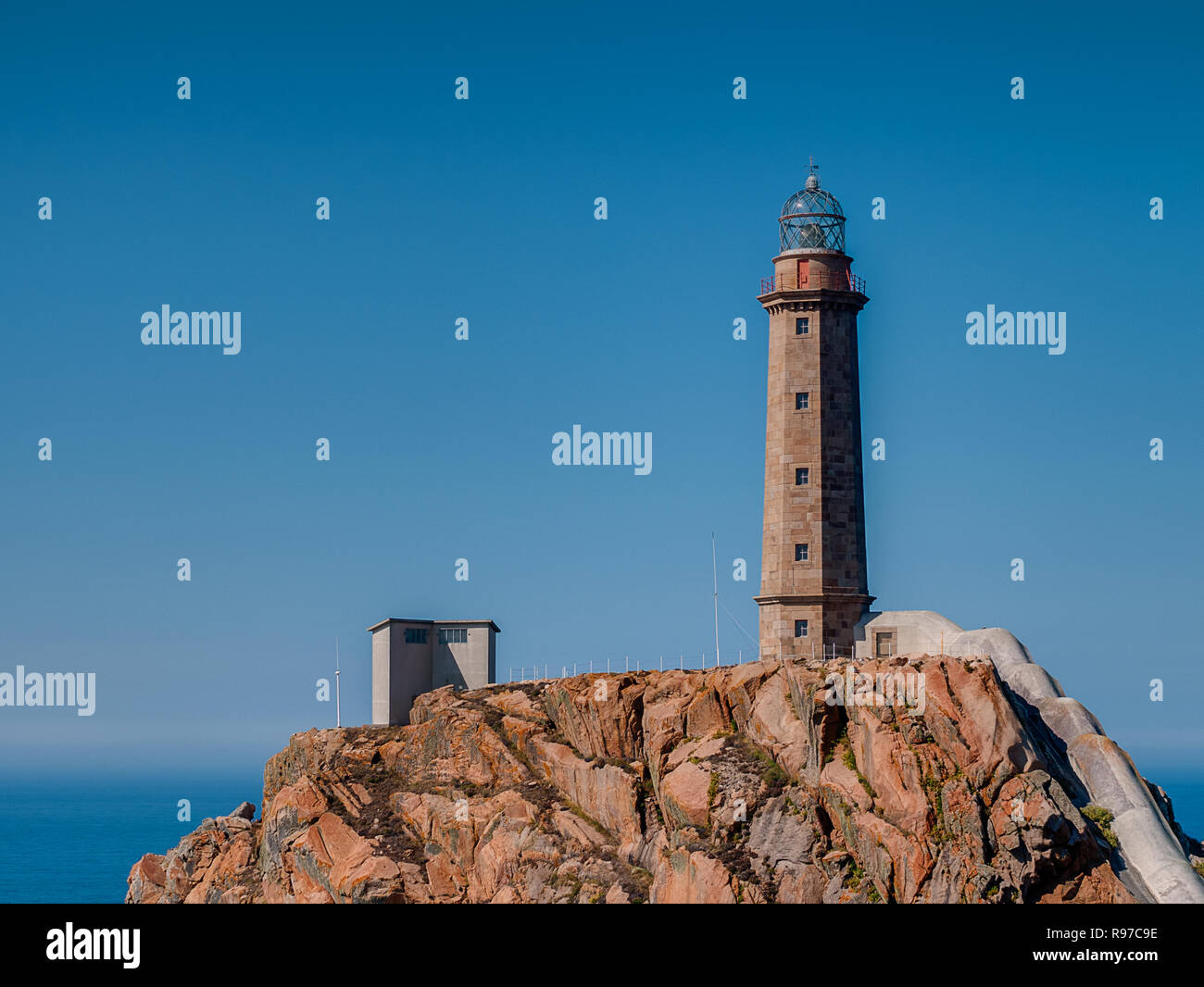 Leuchtturm am Cabo Vilan, Costa da Morte, La Coruña, Galicien, Spanien Stockfoto