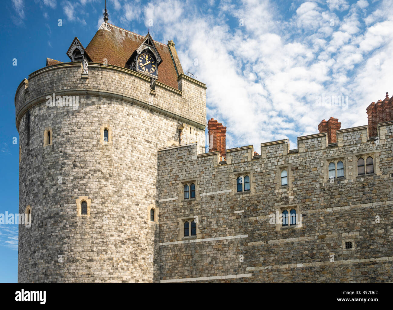 Eine Außenansicht von Schloss Windsor in Windsor, Berkshire, Großbritannien, Großbritannien, Europa. Stockfoto