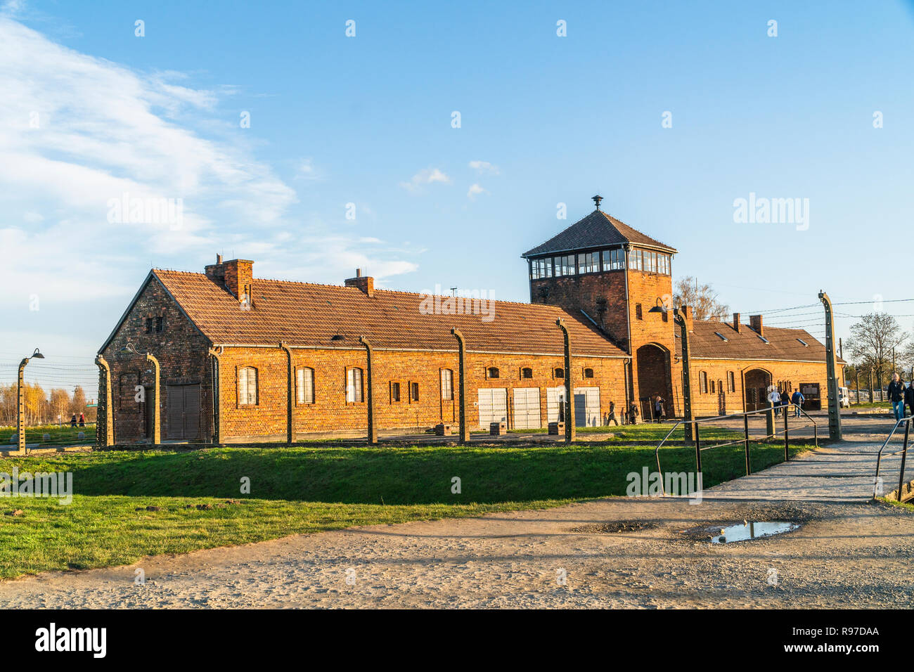 Haupteingang Gebäude von Auschwitz Birkenau Konzentrationslager, das Museum heute, Polen Stockfoto