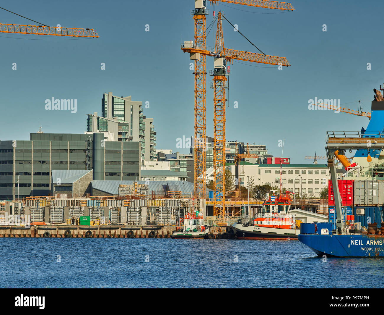 Bau- und Kräne, Reykjavik, Island Stockfoto