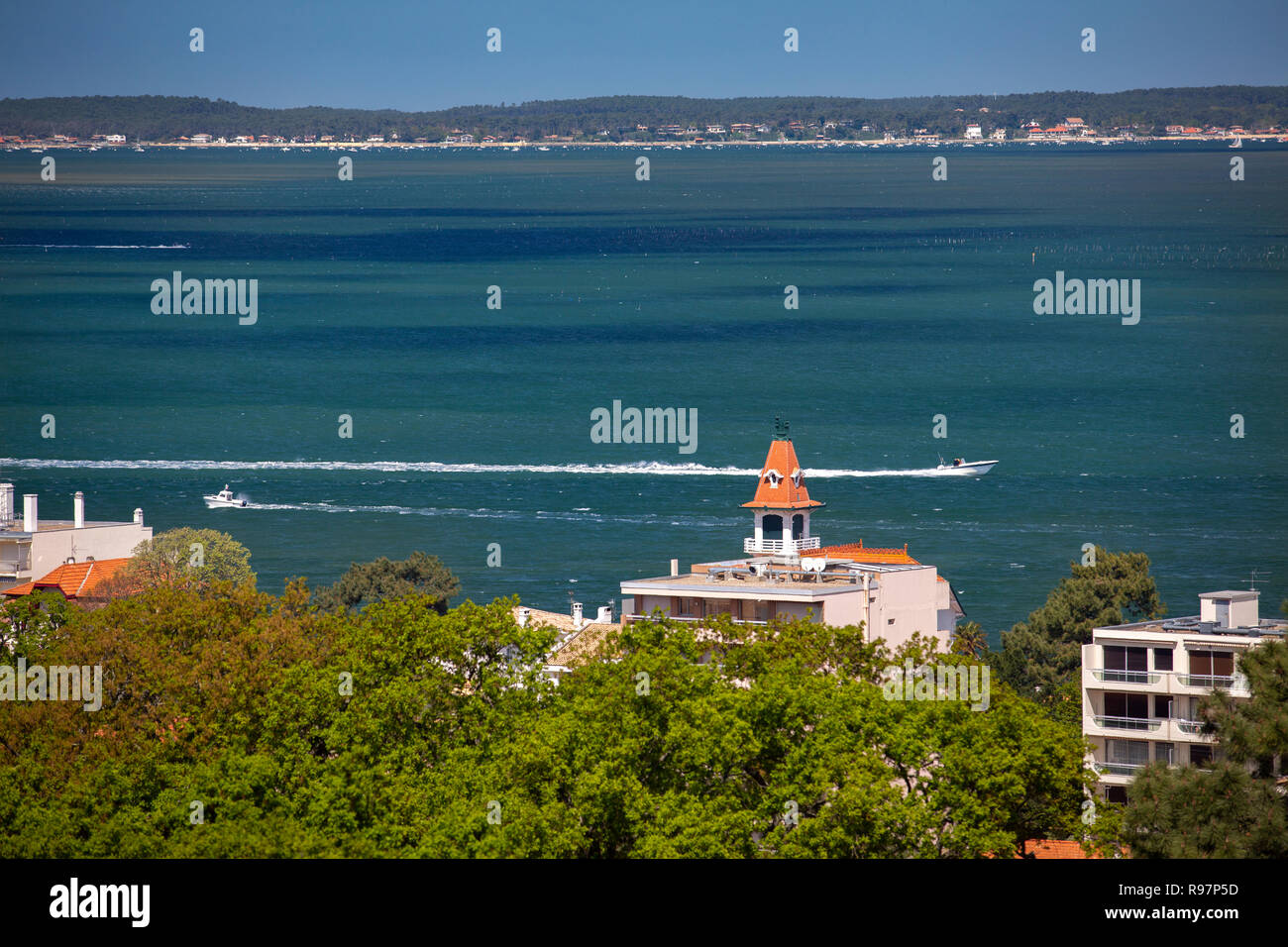 Luftaufnahme der Stadt von Arcachon (Arcachon (33120), Gironde (33), Aquitaine, Frankreich). Stockfoto