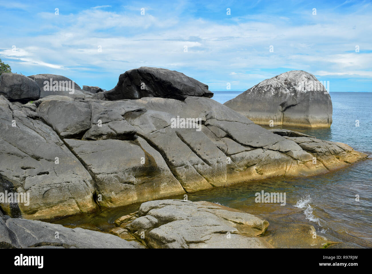 Felsformationen an der Tempelanlage Beach, Lake Malawi, Malawi Stockfoto