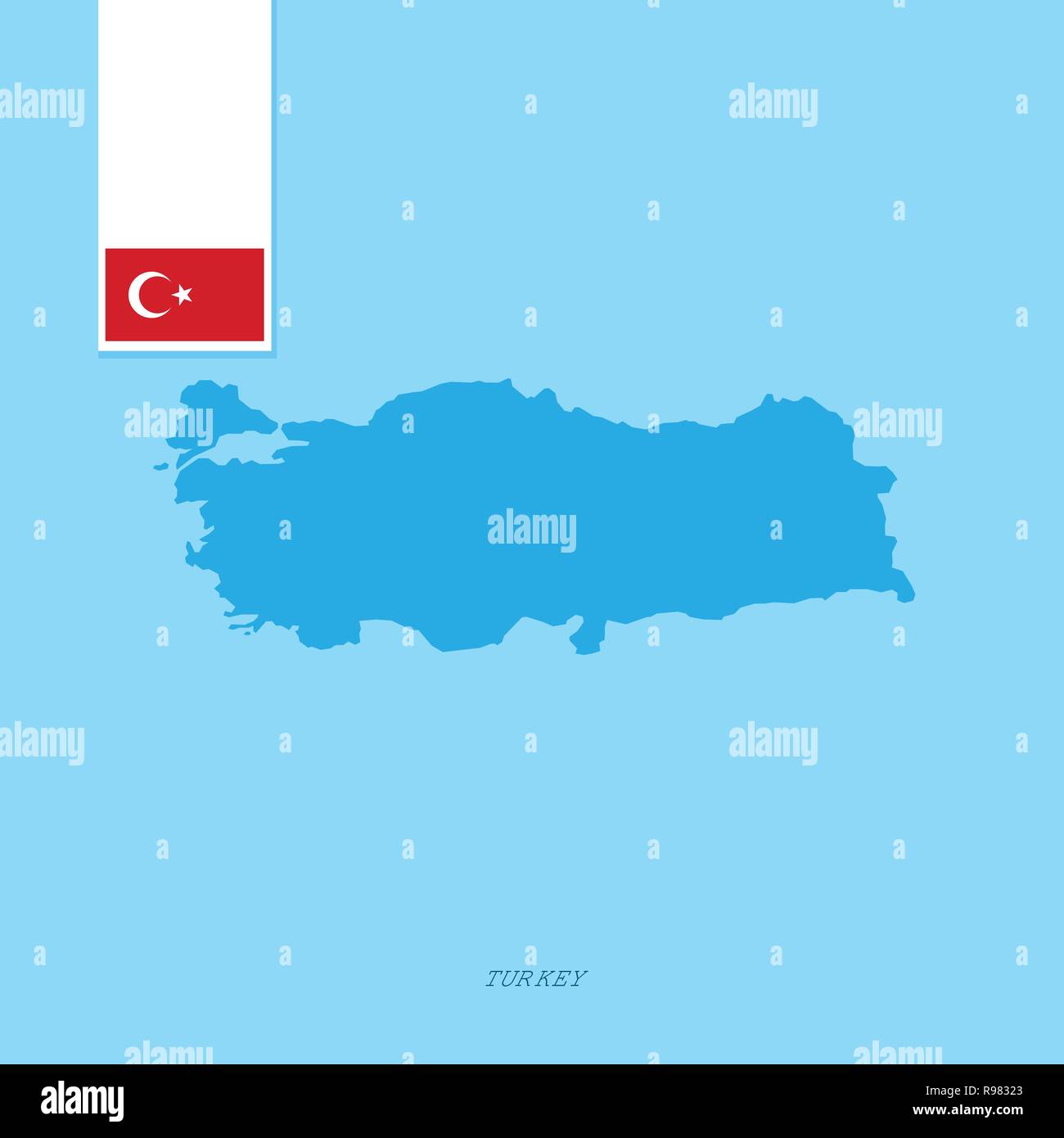 Türkei Land Karte mit Flagge über Blauer Hintergrund Stock Vektor