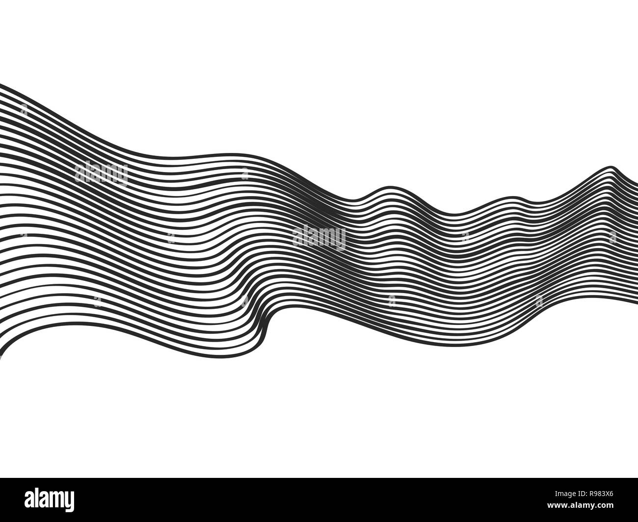 Abstrakte linearen Muster. Vector Illustration. Schwarzer Hintergrund mit Wave Linien Stock Vektor