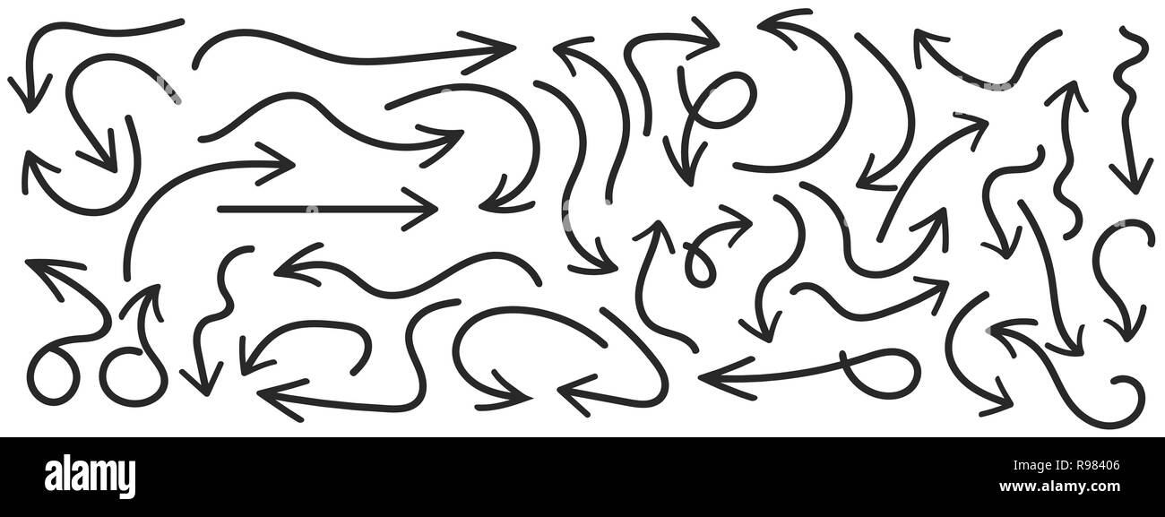 Satz von Hand Pfeile gezeichnet. Vector Illustration. Grunge Skizze von Pfeilen isoliert Stock Vektor