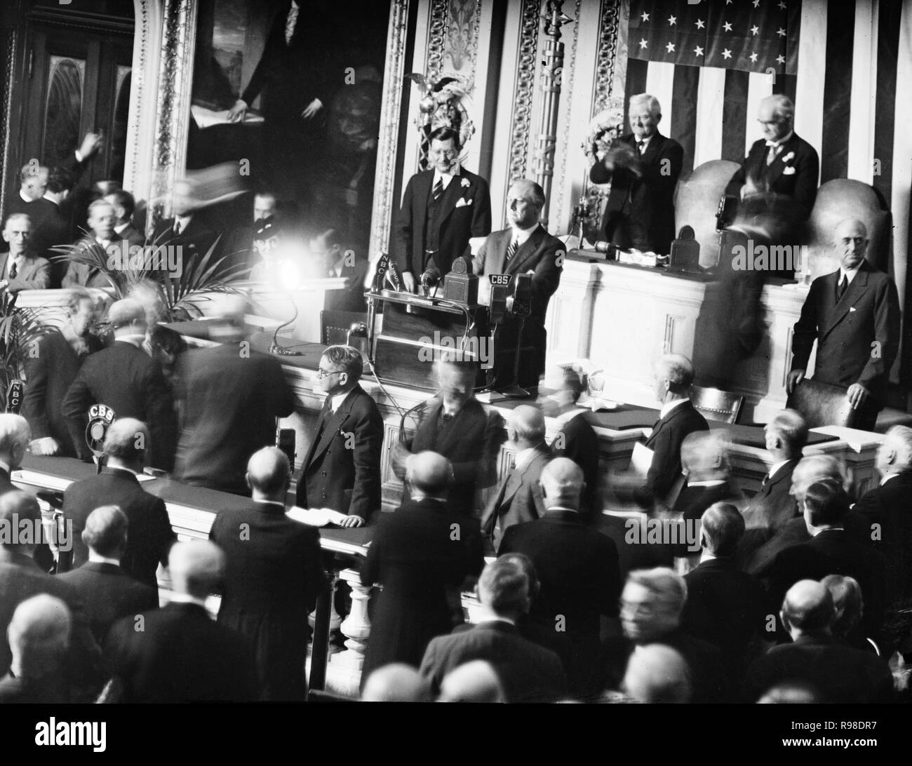 Us-Präsident Franklin Roosevelt die ersten nächtlichen jährlichen Botschaft zur zweiten Sitzung des 74th Congress, Washington DC, USA, Harris & Ewing, 3. Januar 1936 Stockfoto