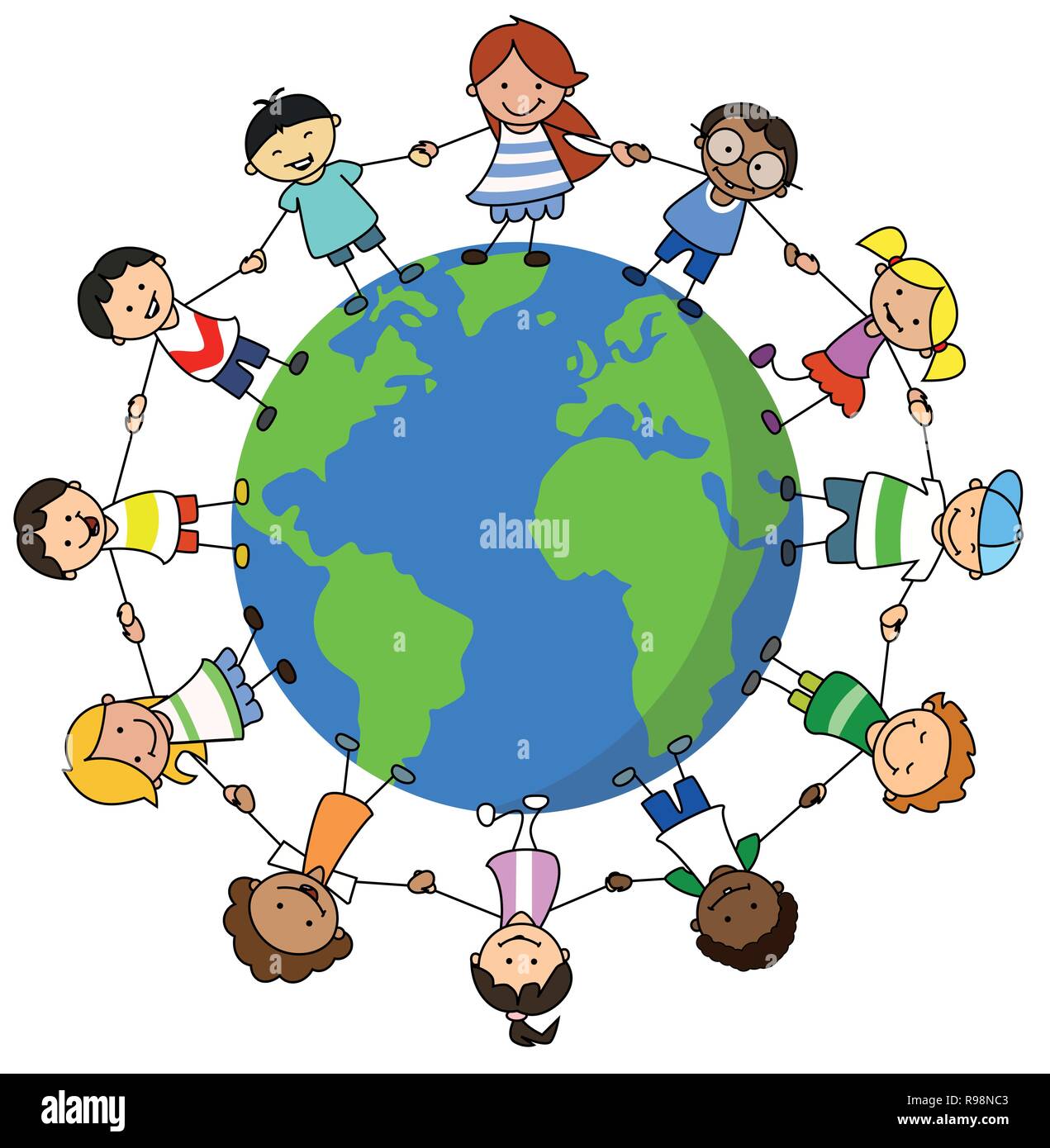 Happy Kids Hande Auf Welt Illustration Kinder Auf Der Ganzen Welt Stock Vektorgrafik Alamy