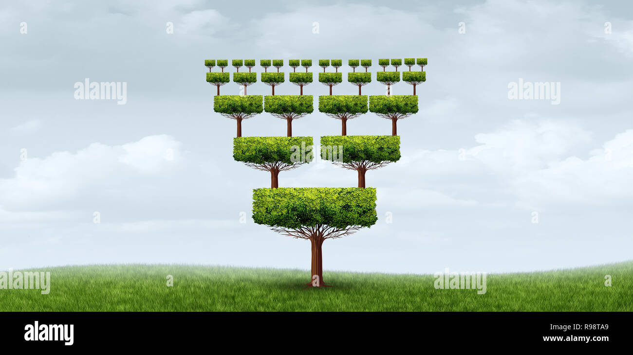 Konzept der Vetternwirtschaft und Interessenkonflikt abstract business Symbol wie ein Baum mit Verwandten aus der gleichen Wurzel mit 3D-Illustration Elemente. Stockfoto