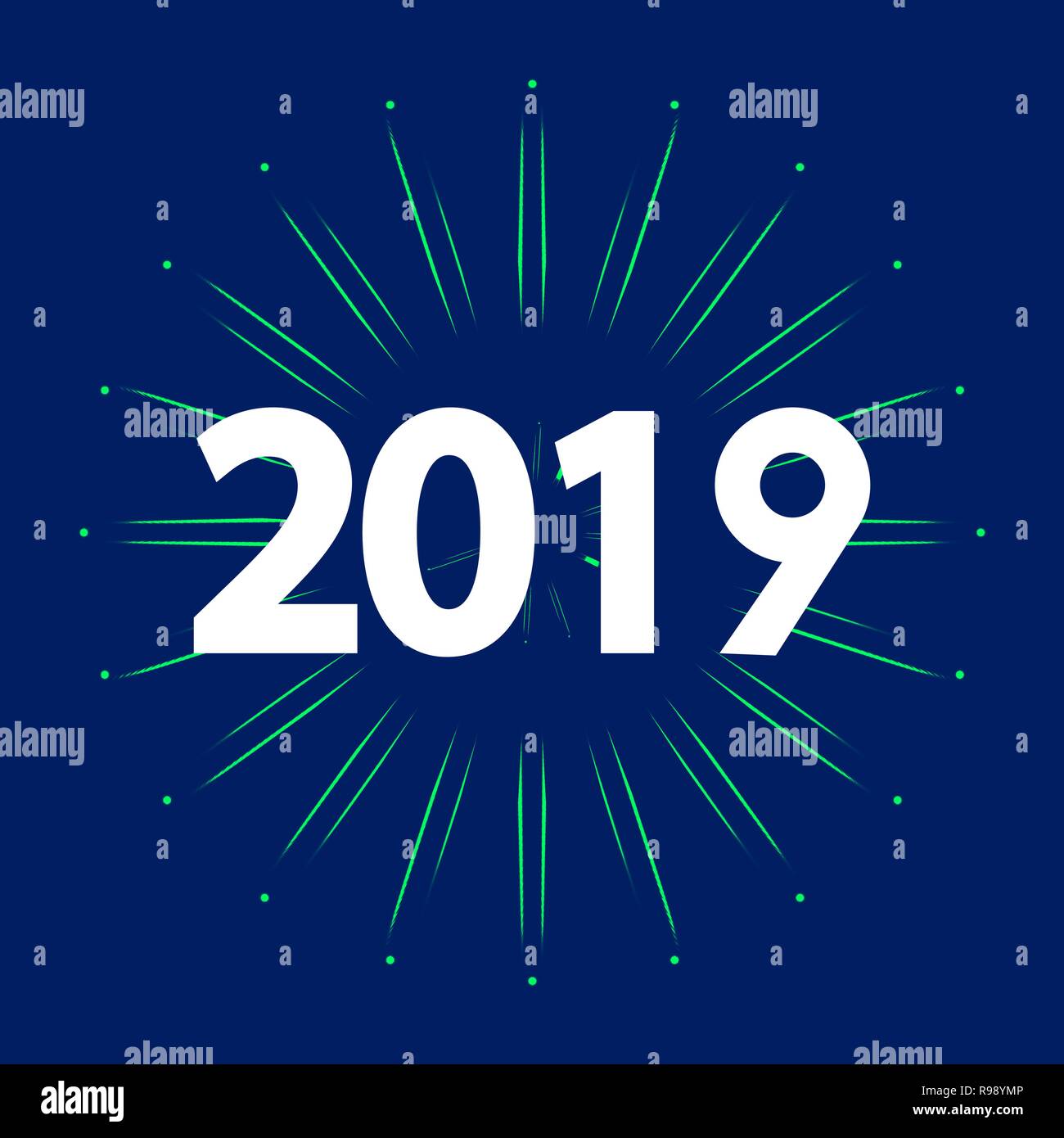 Neues 2019 Jahr Karte mit Feuerwerk Stock Vektor