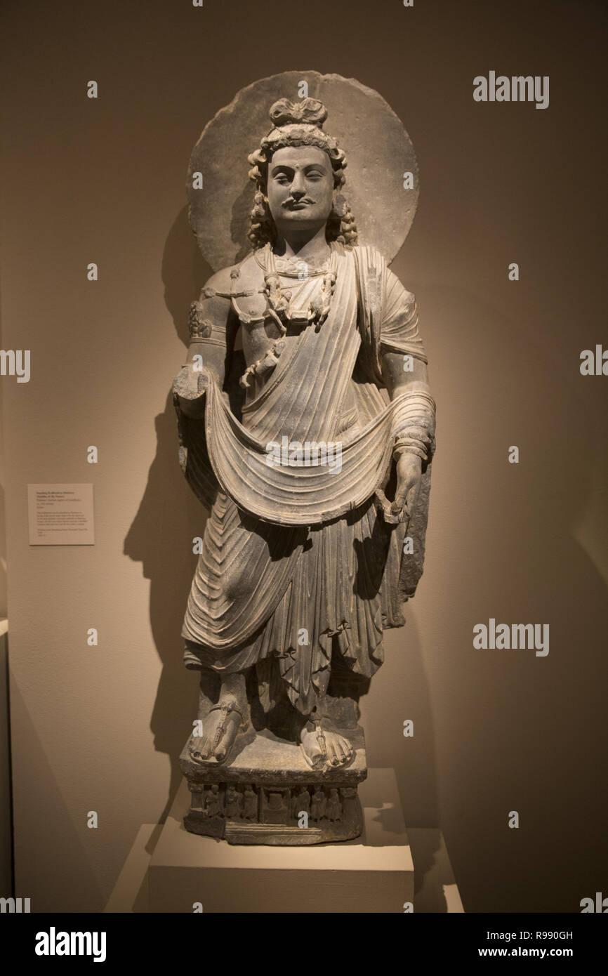 Stehender Bodhisattva Maitreya (Buddha der Zukunft), Pakistan, ca. 3. Jahrhundert. Metropolitan Museum of Art, New York City. Stockfoto