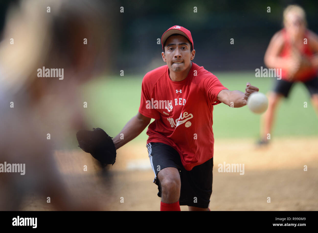 Softball Spieler im Central Park in New York City Stockfoto