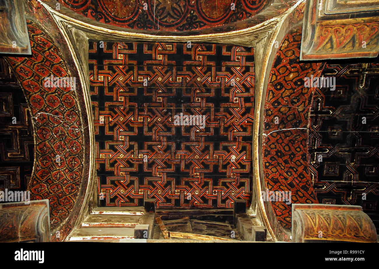 Detail der Deckengemälde in der Kirche von Yemrehena Kristos, in der Höhle auf der Westseite des Mount Abuna Yosef, Amhara, Äthiopien gebaut Stockfoto