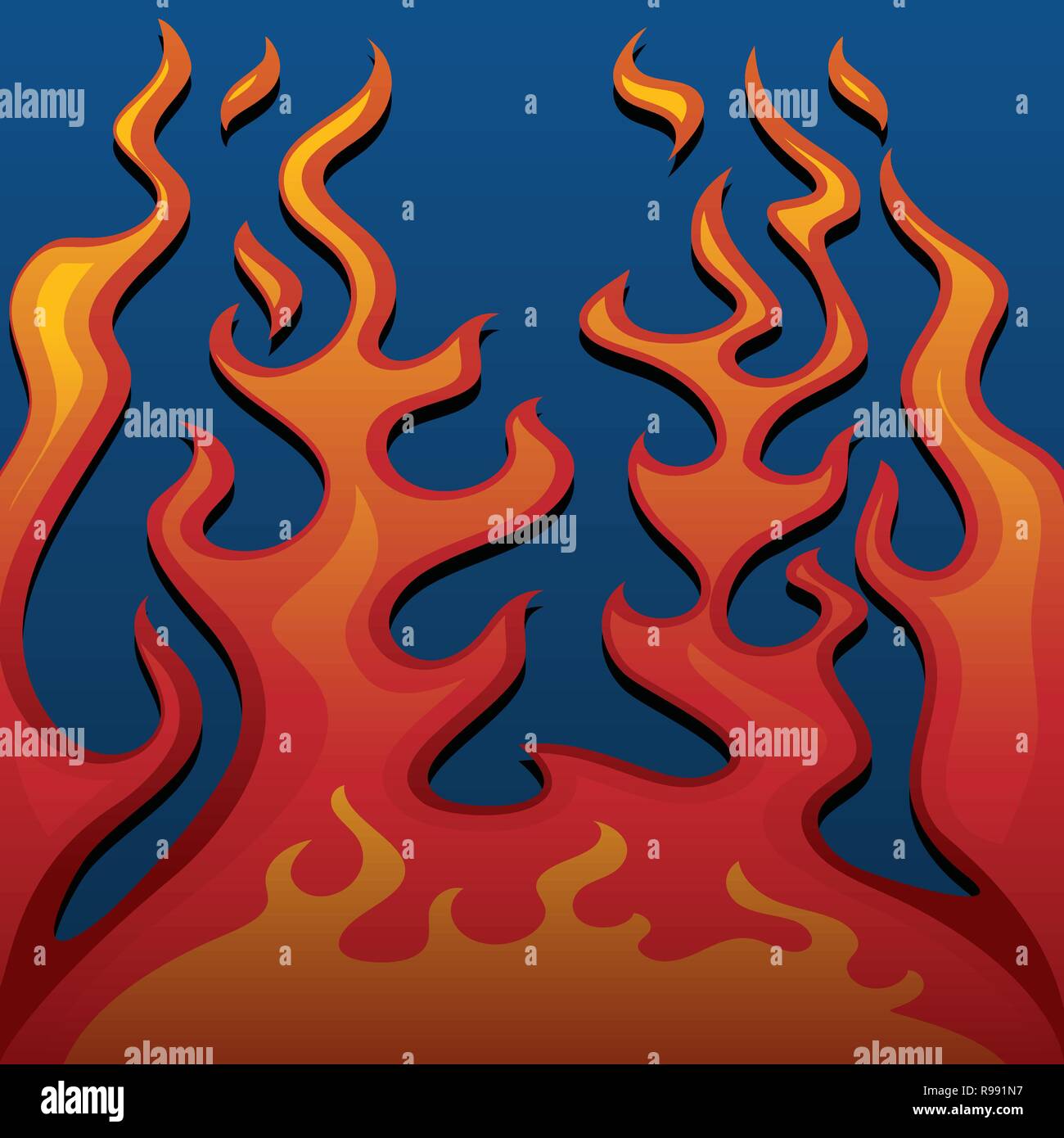 Feuer im klassischen Stil Flammen auf blauem Hintergrund Vector Illustration Stock Vektor