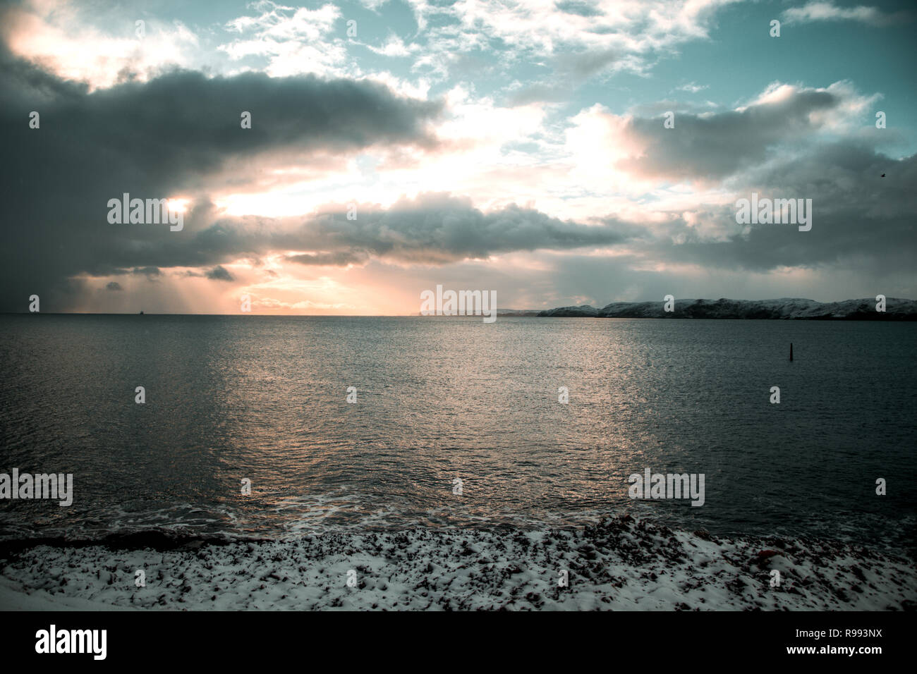 Sonnenuntergang über der Küste der Insel Lewis, Schottland Großbritannien Stockfoto