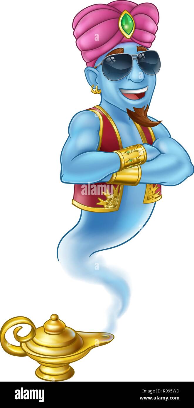 Coole Genie Wunderlampe Aladdin Pantomime Cartoon Stock Vektor