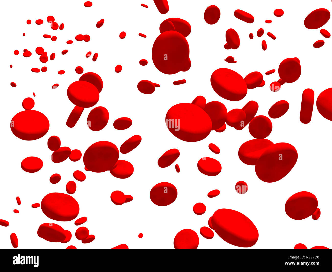 Vielen roten Erythrozyten. Über weiß Isoliert Stockfoto