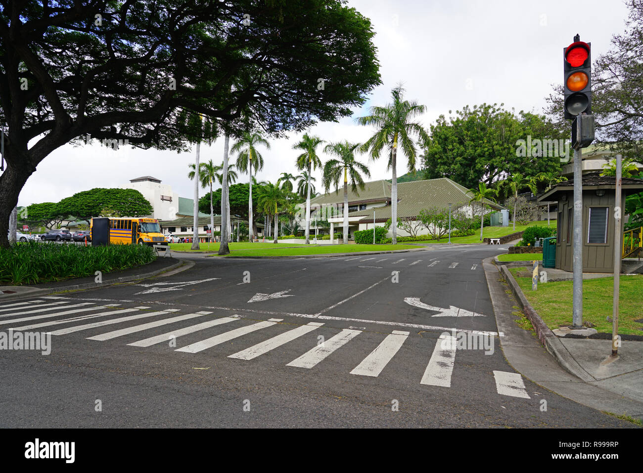 Blick auf dem Campus der berühmten Punahou Schule, ein eigenes K-12-Schule in Honolulu, Oahu, Hawaii. Barack Obama ist ein Schüler. Stockfoto