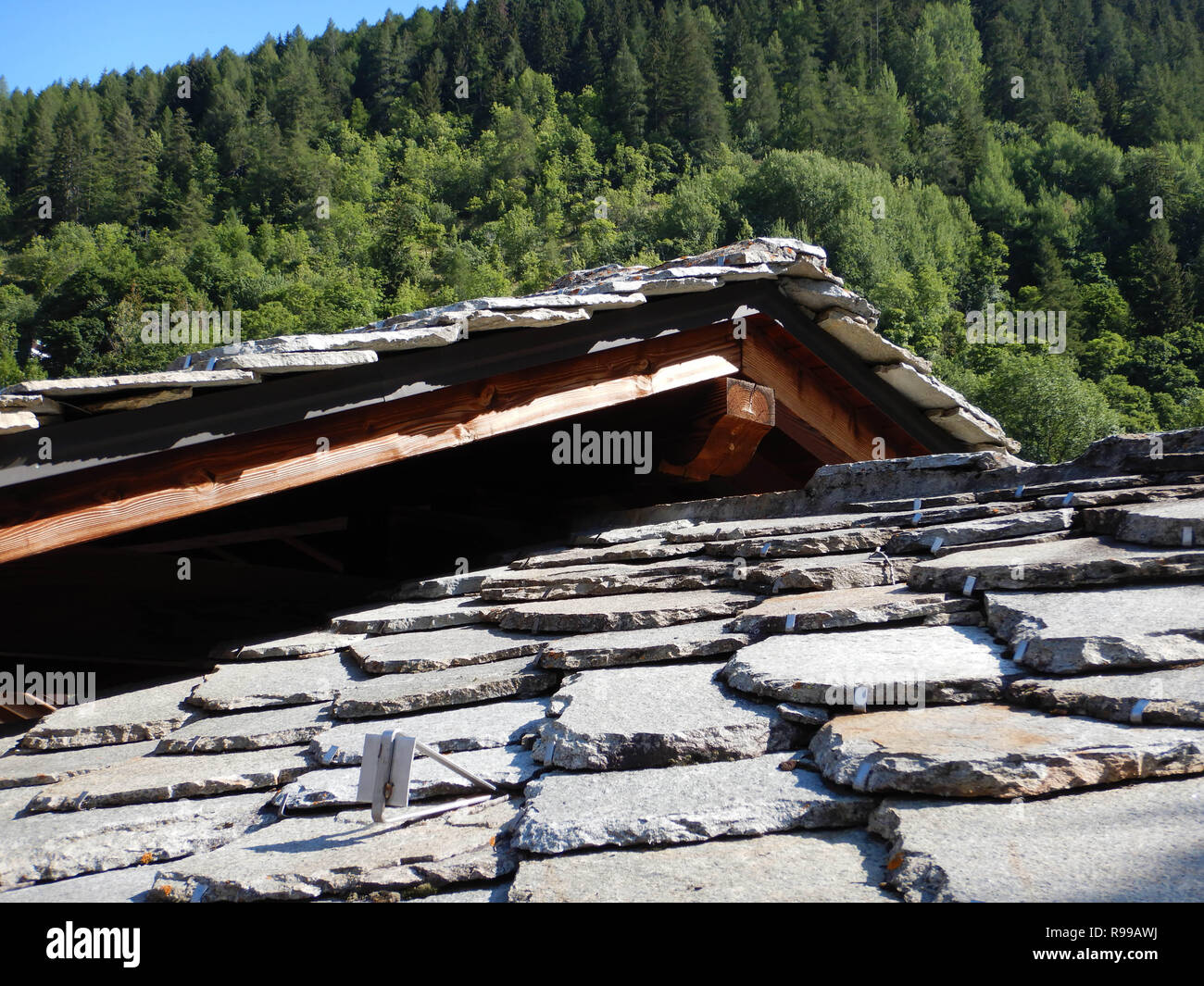 Schieferdach Verrand, Aostatal - Italien Stockfoto