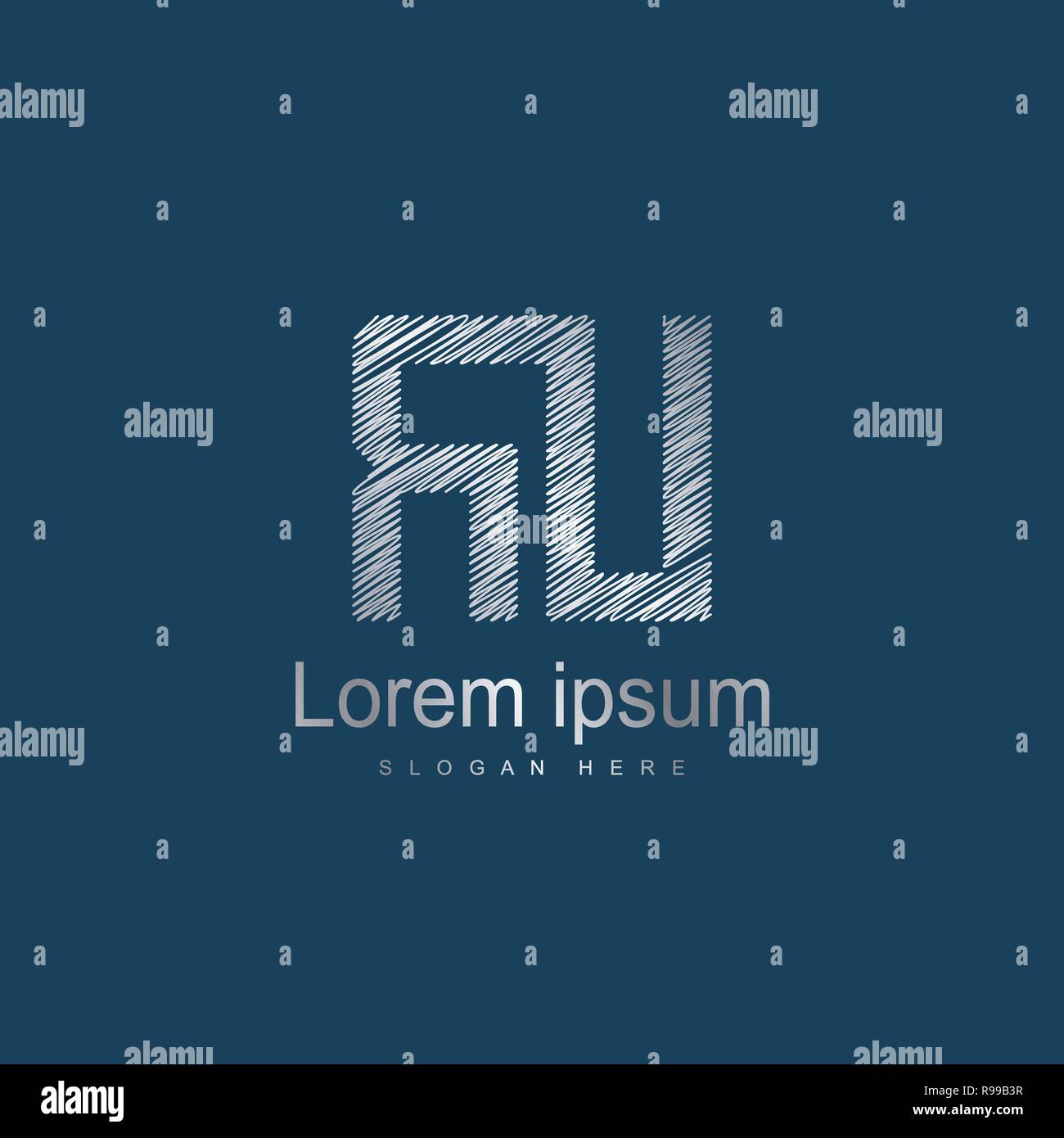Anfangsbuchstaben RU Logo Vorlage Vektor Design. Silber schreiben Logo Stock Vektor