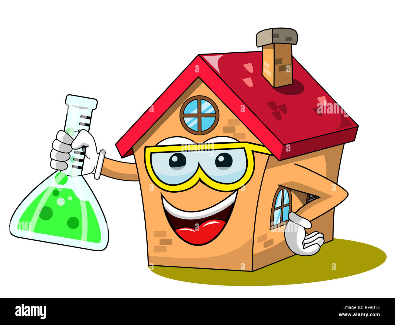 Happy House cartoon lustige Zeichen Chemiker Wissenschaftler cruet isoliert auf weißem Stockfoto